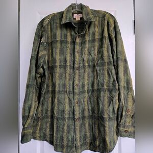 Woolrich Cotton Olive Green Plaid Button Down Shirt, Lightweight, Sz. L EUC